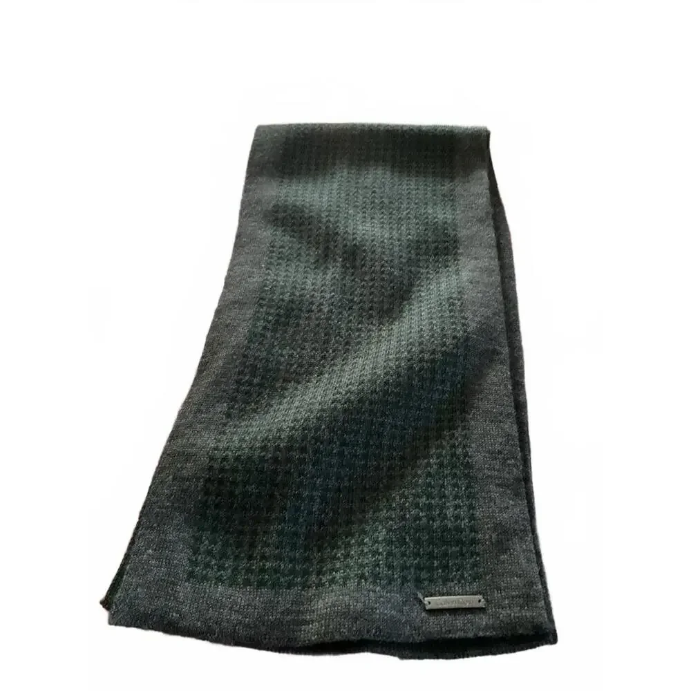 Calvin Klein Gray Green Patterned Wool Blend Scarf